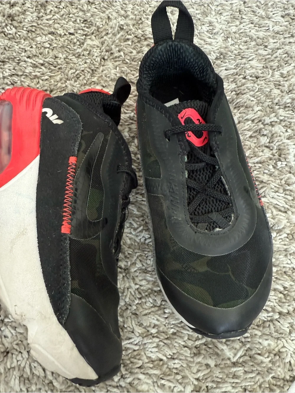Nike Air Max 2090 Athletic Shoes Black Red Camo Kids 10C